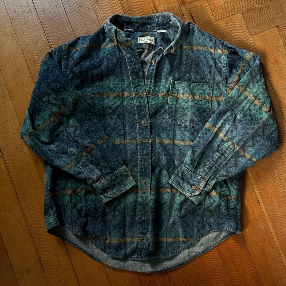 L.L. Bean Green Plaid Button-Up Shirt